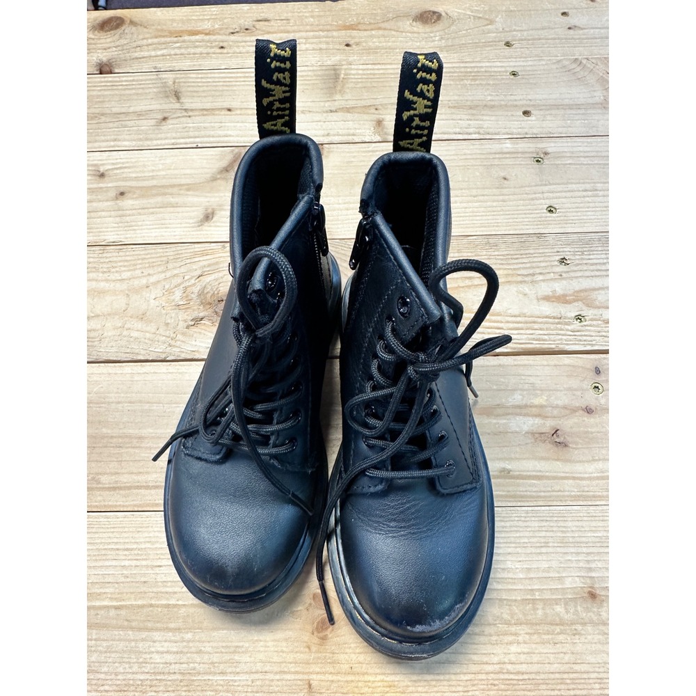 Dr. Martens Black Leather Lace Up Side Zip Boots Kids Size 12 US